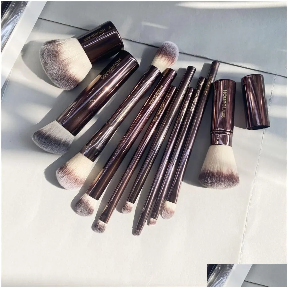 Makeup Brushes Hourglass Set 10Pcs Cosmetic Brush For Face Powder B Eye Shadow Crease Concealer Brow Liner Smudger Dark-Bronze Metal H Dhwtj