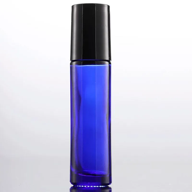 Wholesale Thick 10ml Glass Roll on Bottles Amber Blue Clear Empty roller ball perfume bottles With Black Lids 