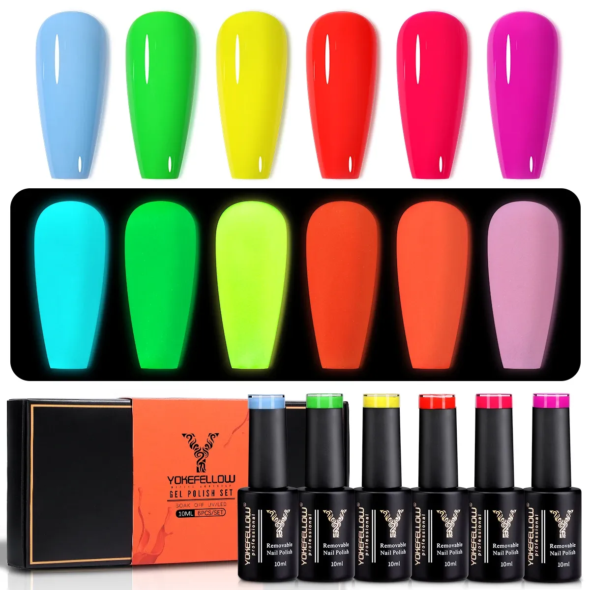 Gel ykefellow 6pcs kit de esmalte de uñas de gel otoño invierno naranja amarillo brillante remojo de esmalte de uñas