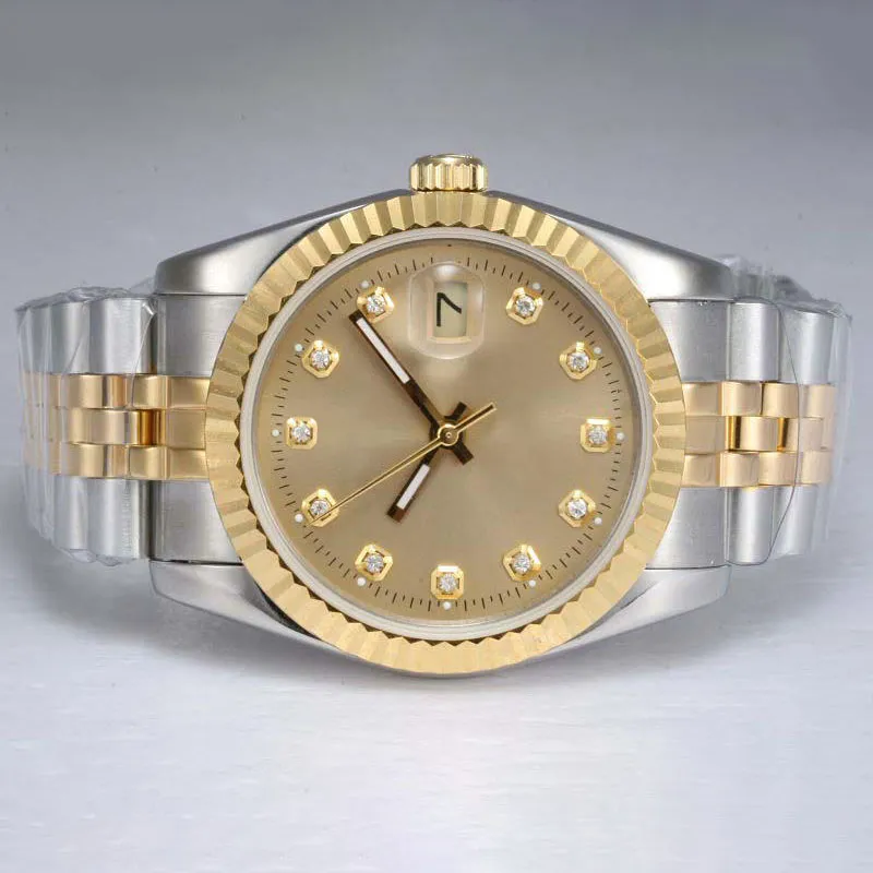Regarder design Womens Two Tone Watch Luxury Luxury With Box Lady Luxury Automatic Two Tone Diamond Marking with Golden Dial Luxury Brand Watch Gold Wath Watch 36 mm