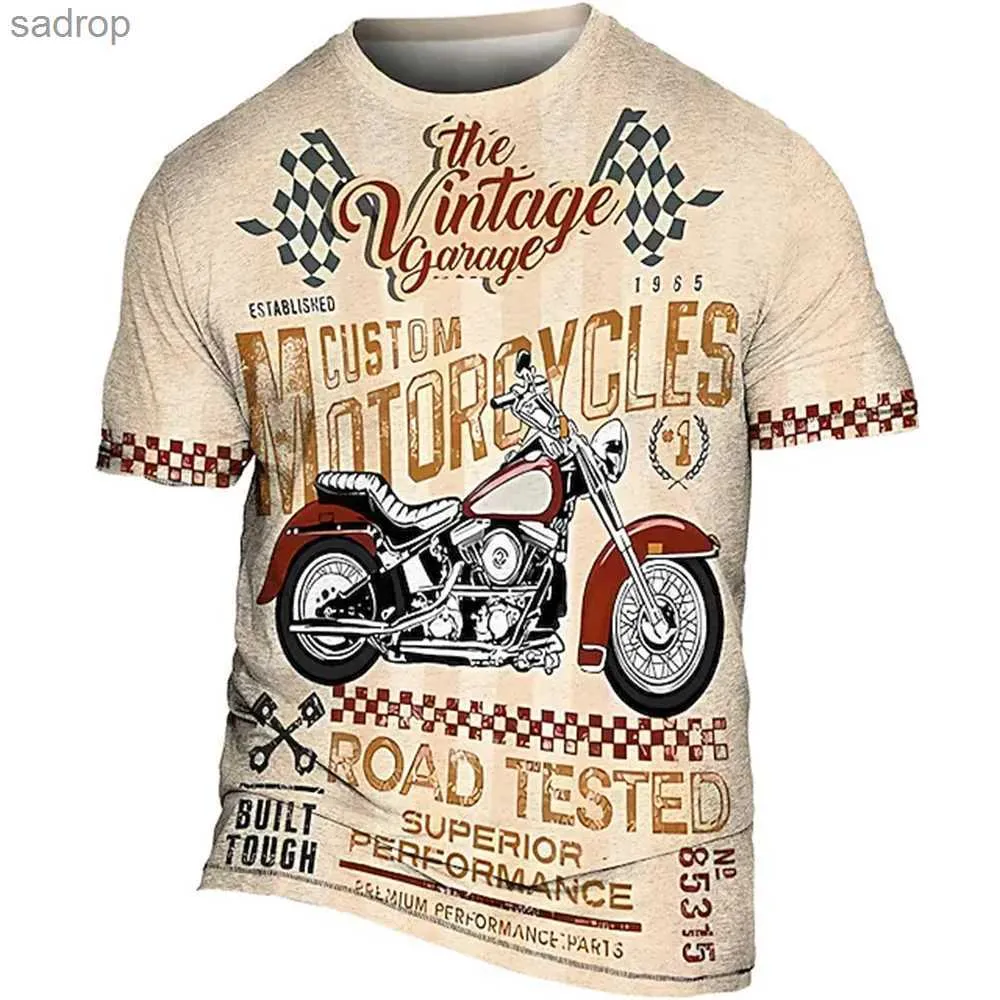 Camisetas masculinas clássicas de motocicleta vintage impressão 3d impressão antiga masculina de camiseta enorme de enorme pescoço curto de manga curta