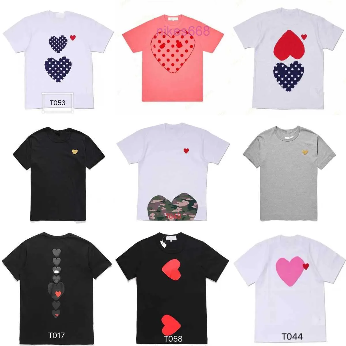 2024 Fashion Mens Play T Shirt Garcons Designer Shirts Red Commes Heart Casual Womens des Badge Graphic Tee Heart Behind Letter On Chest CDG Embroidery Kort ärm HS