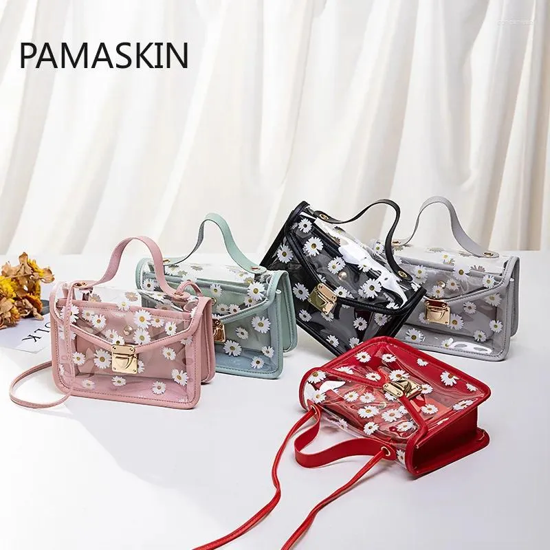 Bag 2024 Women Transparent Bags Pattern Shoulder Chain Strap Color Block Small Crossbody Handbag Composite Tote