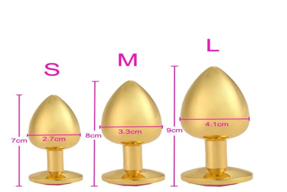 Yuelv Gold Metal Anal Toys Butt Plug Stainless Steel Diamond Anal Plug Plated Anus Insert Stopper Vuxen Sex Toys for Women Men7144426