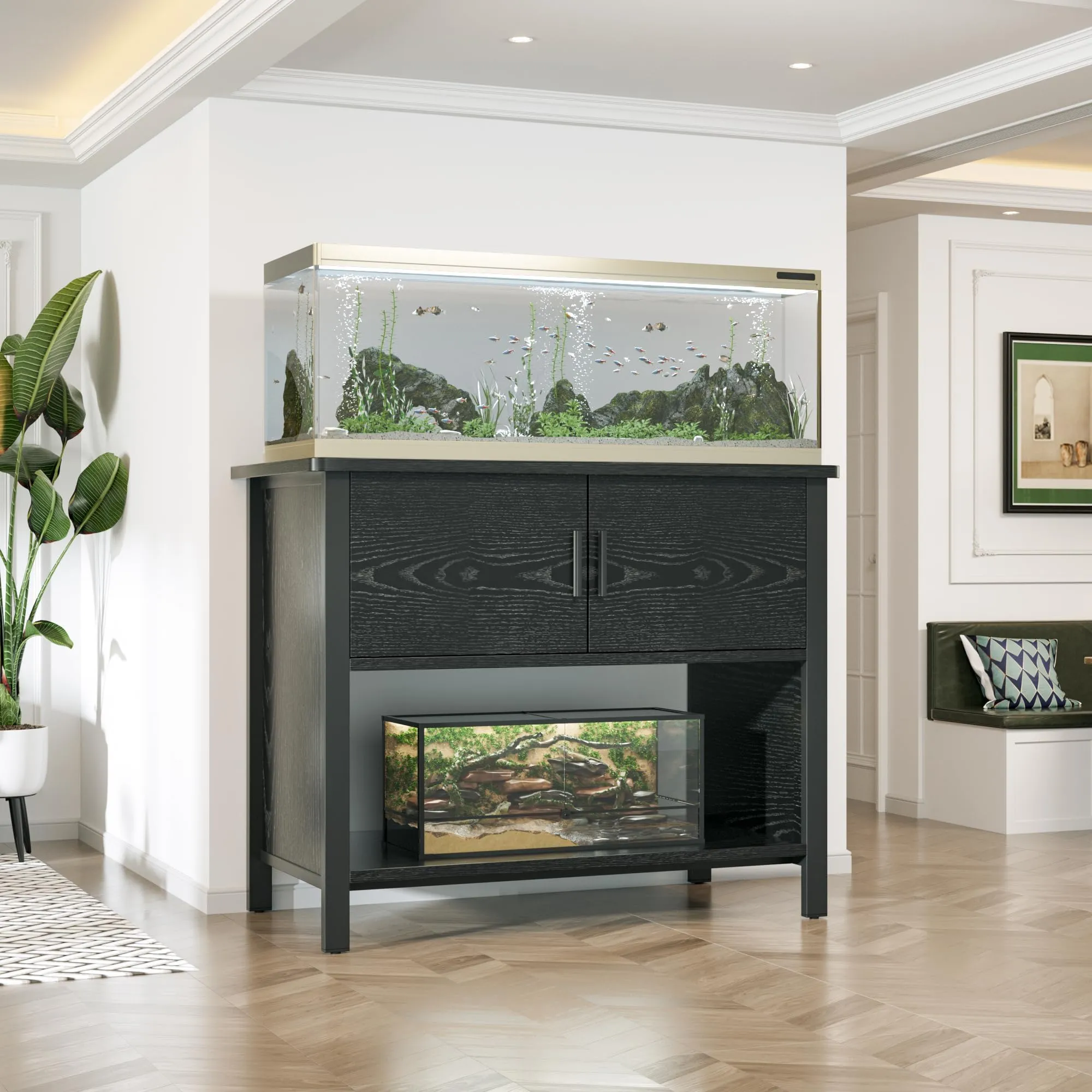 Metal Frame Fish Aquarium Tank Stand with Cabinet Storage, 40