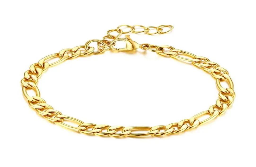 Bracciale a catena Figaro piatta per donne collegano regali da polso in acciaio inossidabile regolabile alla caviglia Link 286G7159336