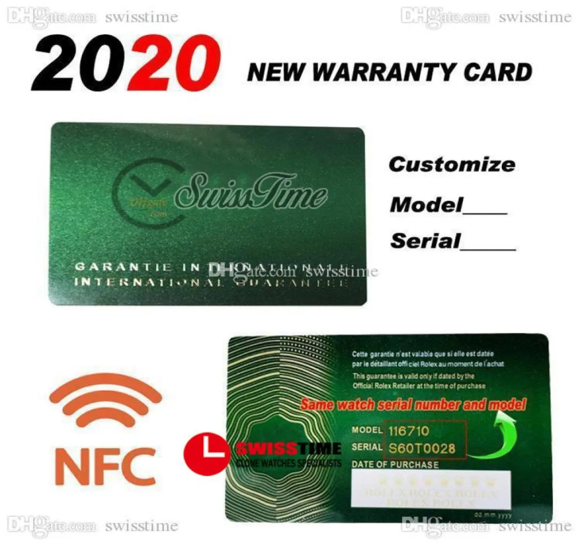 2021 Green No Boxes Caixa Rollie NFC Made Rollie NFC Cartão com coroa antiforgerior e presente de rótulo fluorescente mesmo tag em série Super 1727367