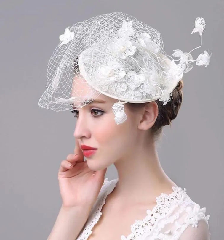 Gierige rand hoeden handgemaakte kanten mesh garen fedoras hoed vrouwen koninklijk ascot dames dag Brits elegante cap bruiloft banket fascinator h4762521