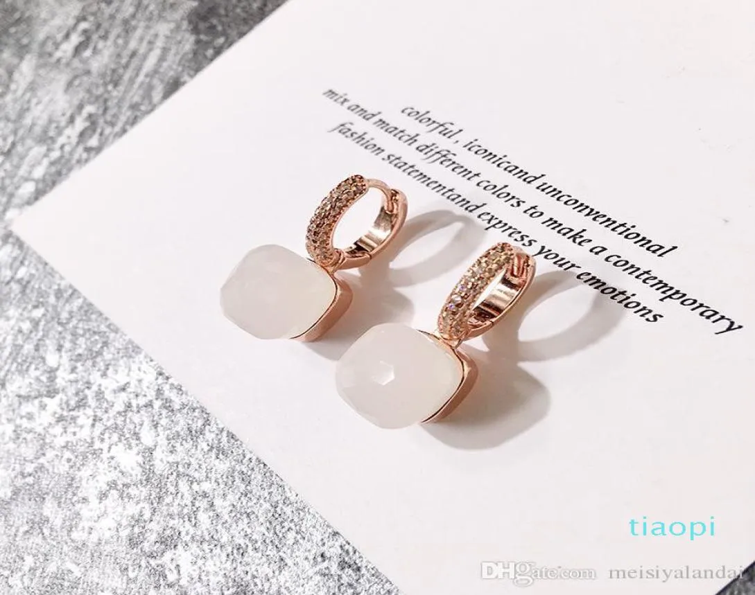 Designer sieraden vrouwen hoepel oorbellen kleursteen micro ingelegde snoepkleur vierkant steen kristal oorbellen diamanten oorbellen 7882217