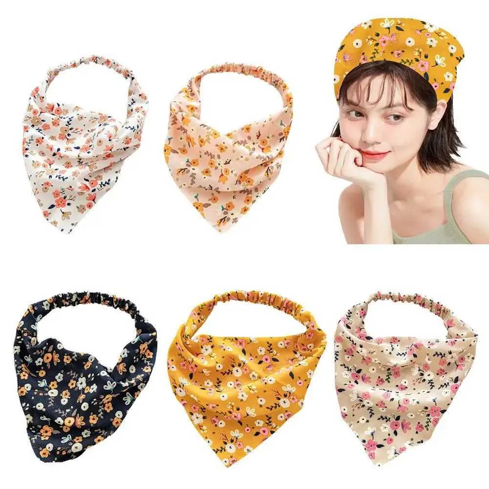Bandanas Durag Country style avatar floral elastic hair scarf headband with floral pattern chiffon headband Kerchief Bandanas suitable for girls 240426