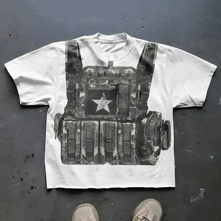 bulletproof dress shirt Wifru Men's 3D Interesting Fake Vest Pattern Full Printed T Shirts Novelty Design Graphic Shirts 100% Cotton Comfort Tees Tops for Men Women Size S Initially you will see some of the edges and they will not form ideally to your body Everyday Armor T-Shirt Front &