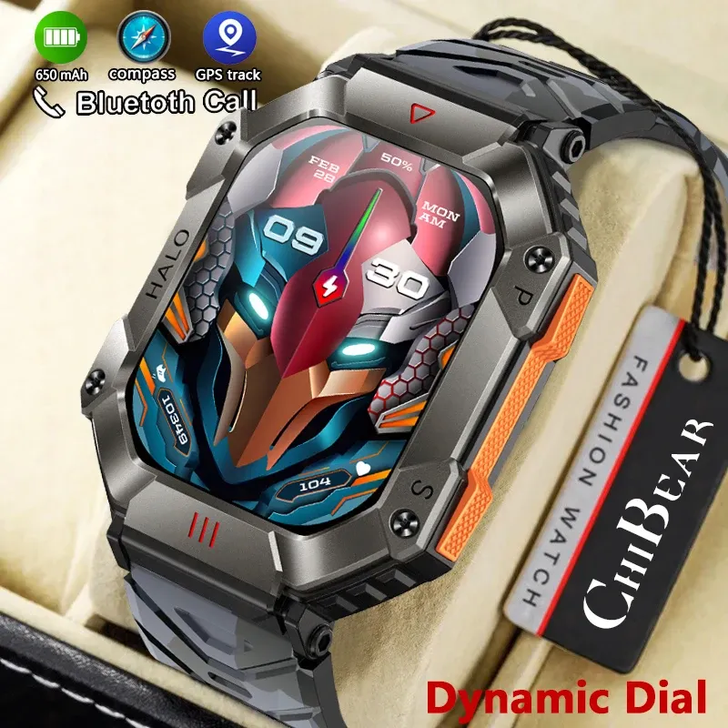 الساعات الجديدة Bluetooth Call Military Smart Watch Men 650 MAH BATTERAY WARKATCH SMARTHAING GPS Sport Track 2023 Waterproof Sport Watch