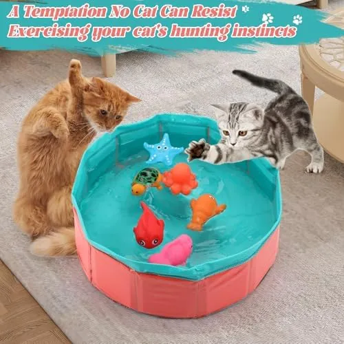 Jouets De Bain Pour Chat - Lot De 6 Figurines Flottantes (poissons, étoile) - PVC - Stimule L'instinct De Chasse - 9