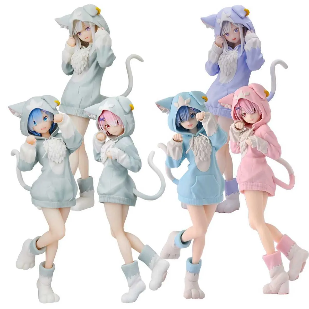 Anime Manga 22CM anime RE Starting from scratch in another world Rem image model Ram Puck entry-level dress PVC Emilia series gift toysL2404