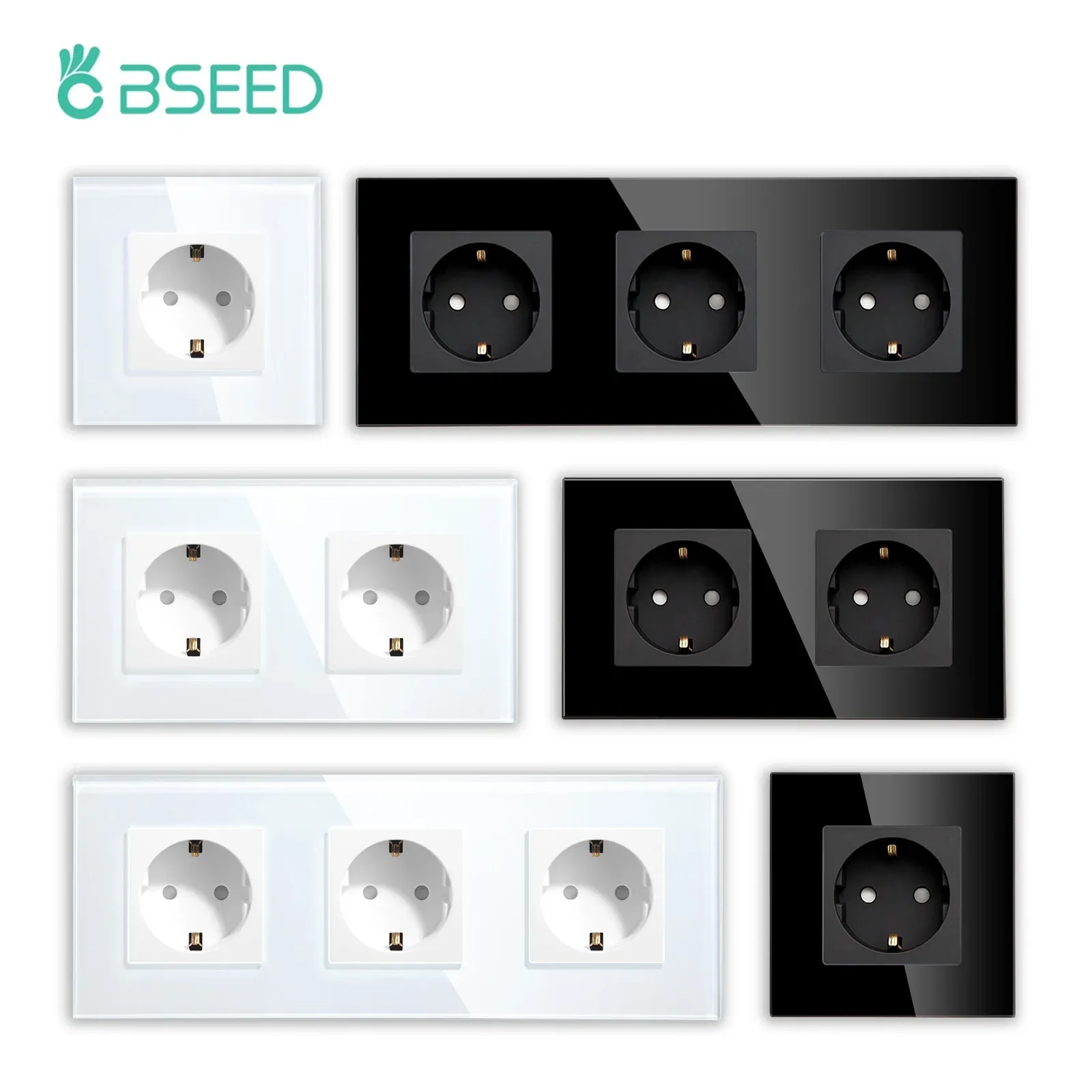 Plugs Bseed Eu Standard Wall Socket Double Electrical Sockets Triple Power Outlet for Home Office Bedroom Glass Frame 16a