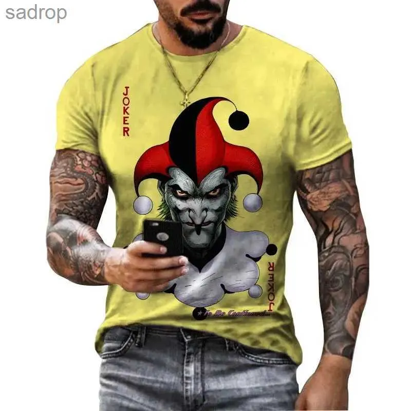 T-shirts voor heren zomerheren 3D-geprint t-shirt met clownpatroon modieuze o-neck korte mouwen hiphop plezier en gepersonaliseerde plus size losse topxw
