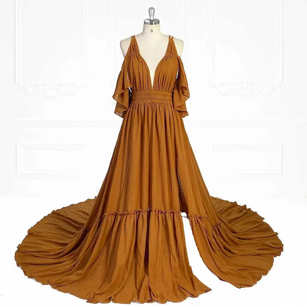 Maternity Dresses Elastic waist Bohemian beach dress with side seam womens photography dress YW231106 Q240427