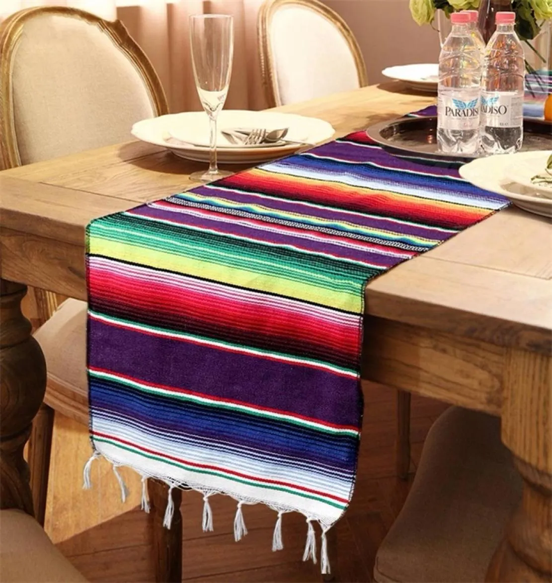 Targhese in stile Messico Tavoli a forma oblunga Banner Cotton Stripe Table Runner Decorazione a tema Fiesta a tema 9SZ C5630925