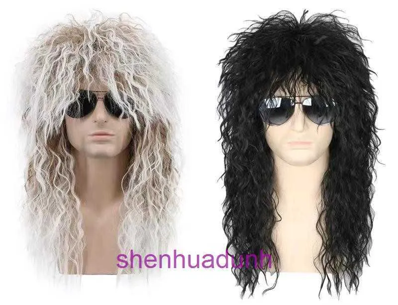 Hot Selling Mens Wig 80s Punk Long Curly Halloween Heavy Metal Rock