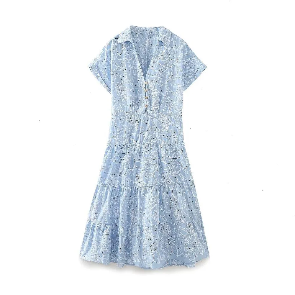 卸売夏のスタイルの女性ホロー刺繍シャツドレス