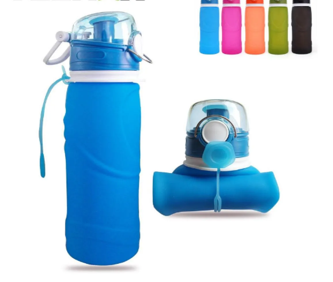 Składany silikonowa butelka z wodą silikonem Składany czajnik na zewnątrz Sport Water Bottle Butelka biegowa 750 ml1039296