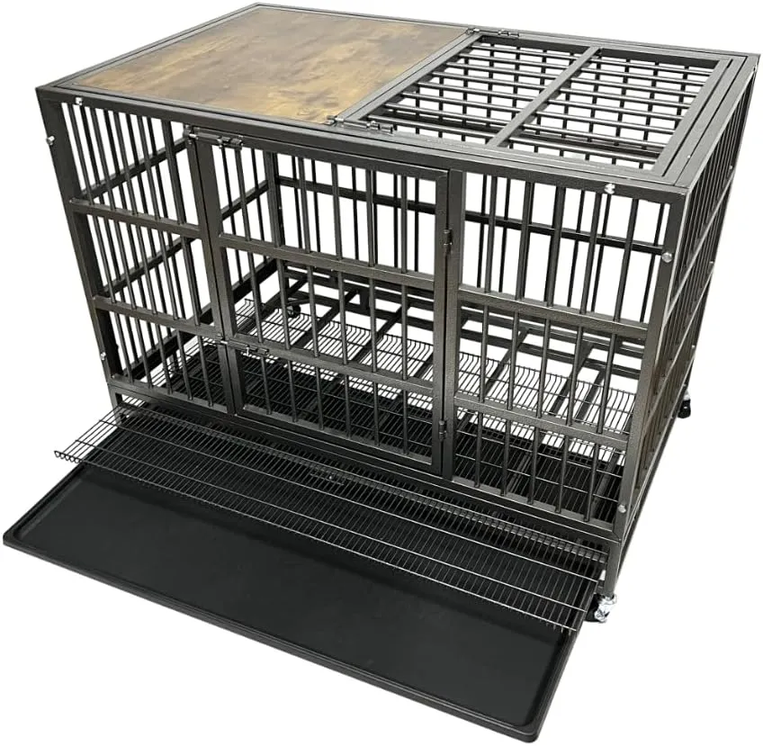 Dog Cage With Self-Locking Latch, Indestructible Large Steel