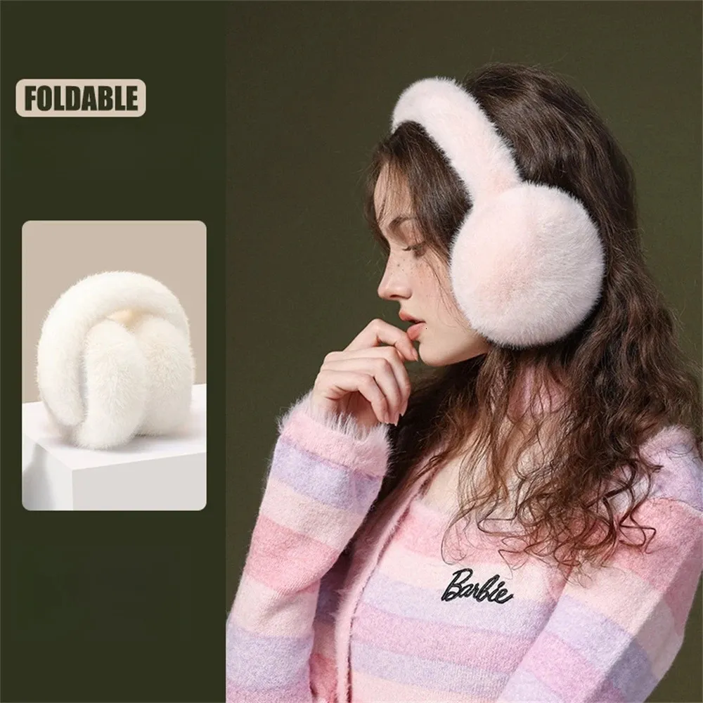 Winter Warm Earmuffs For Women Plush Rabbit Fur Foldable  display picture 2