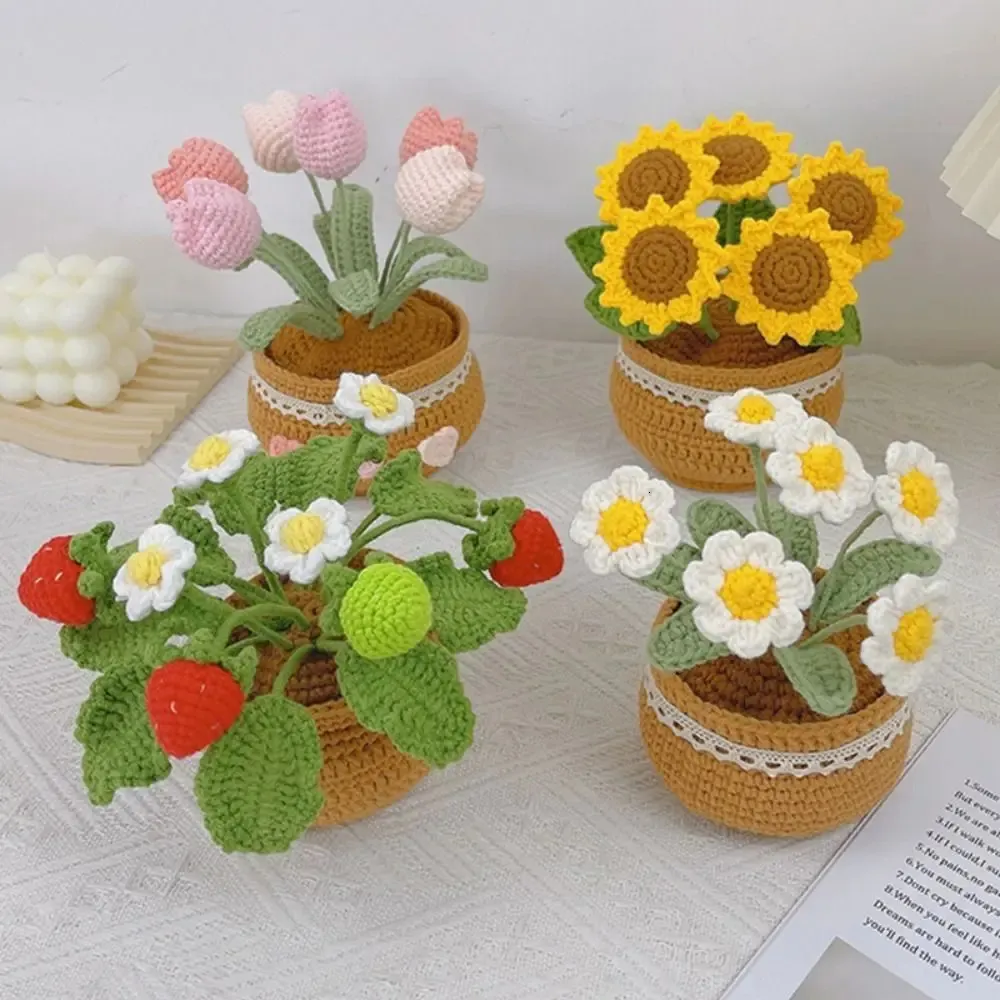 Einzigartige Häkelblumen -Kit kreatives Tulpen -Topf -Blütenstrick -Set Einfache DIY -Pflanzen -Topf -Orament 240424