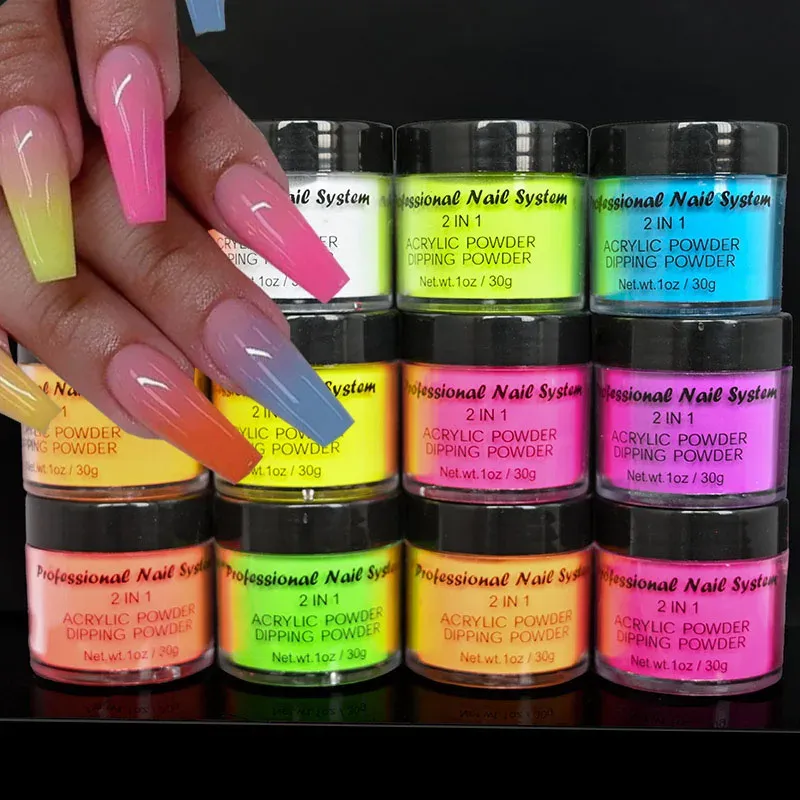 Líquidos 1 oz (30g) colorida pastel unhas acrílico pó neon pigmento fluorescente pó de cristal pó de escultura em pó de unha pó de unha