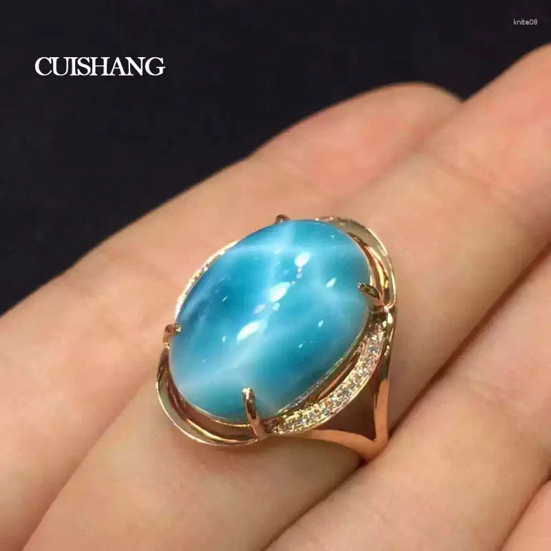 Pierścienie klastra CSJ Naturalne Larimar Sterling 10K Gold z 10ct Fine Biżuter