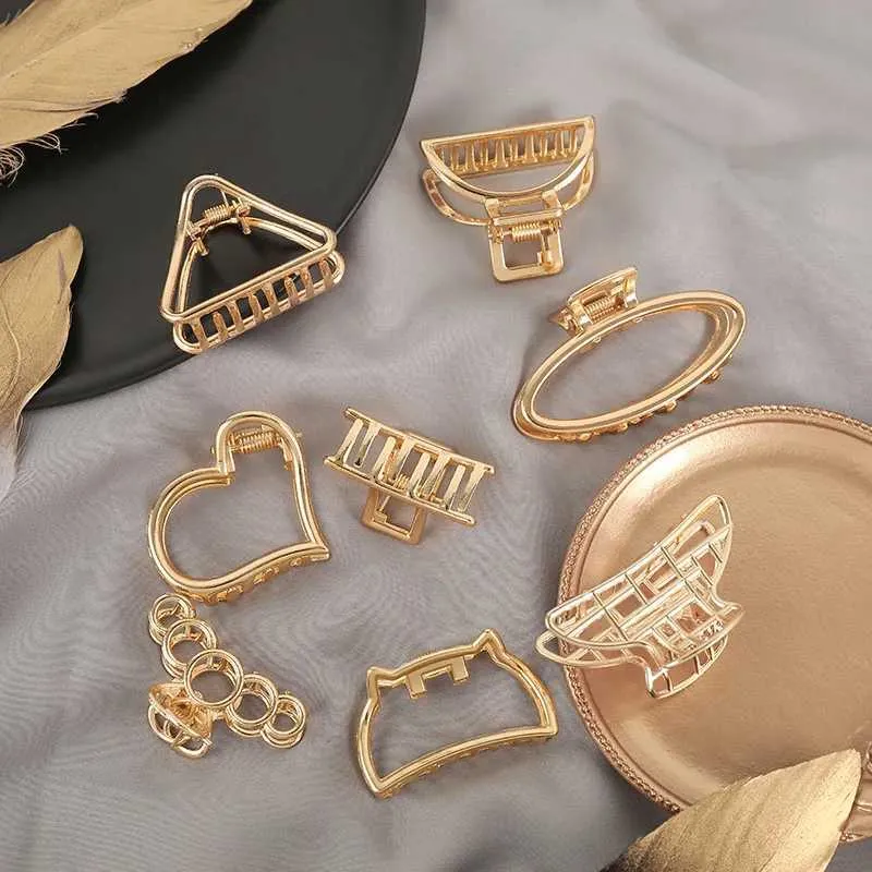 Hårklämmor Barrettes 2023 Fashion Hollow Metal Clip Simple Small Size Gold Geometric Armband Hink Shaped Womens Daily Daily