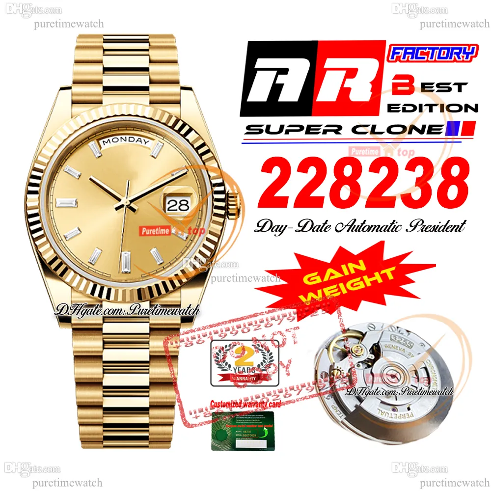 228238 DayDate VR3255 Automatische Herren Watch ARF V2 40 Gelbgold Diamant Dial 904L Stahl Präsident Armband Super Edition gleiche Serienkarte Gewicht