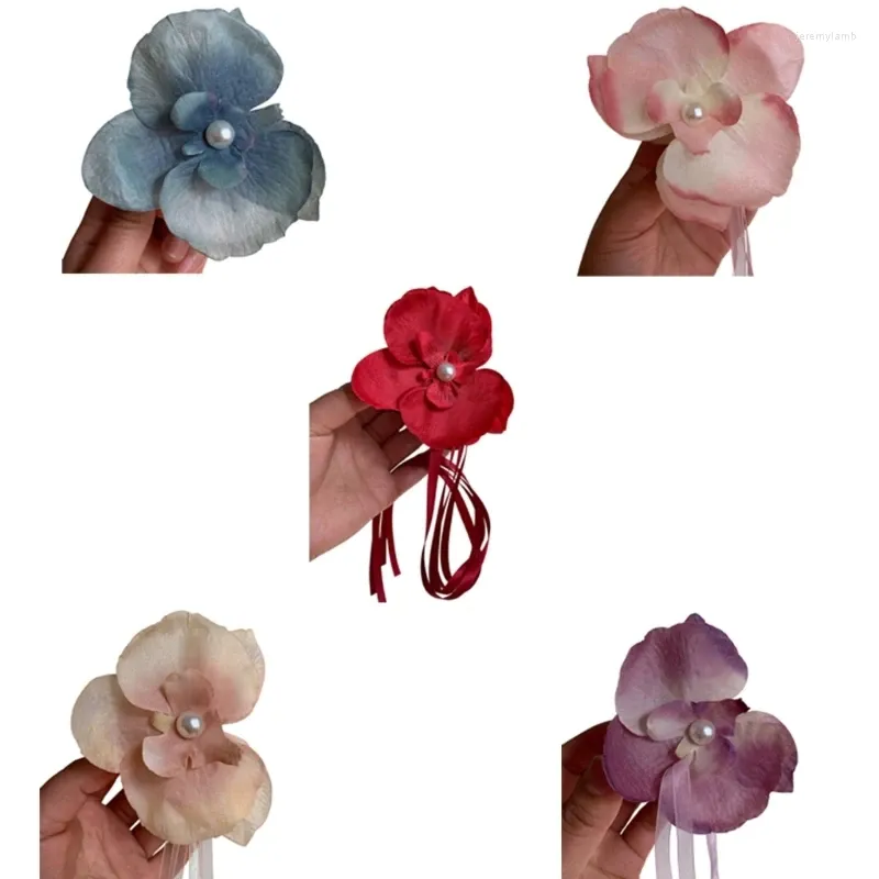 Clev clipes clip phalaenopsis garra flor barrettes jóias de fita longa da princesa