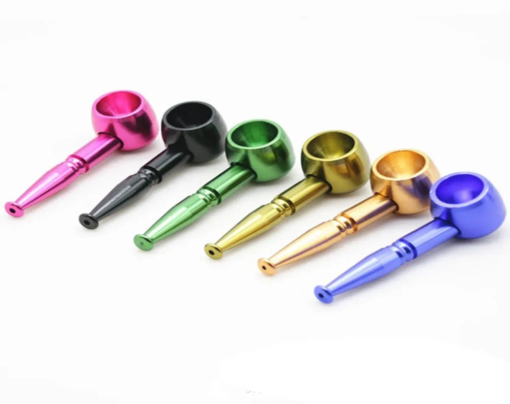 Créative Metal Tobacco Fumer Pipe de cigarette Pipe de narguilé Bong 6 couleurs Portable Shisha Hand Spoon Pipes Toles avec Big Bowl2533181