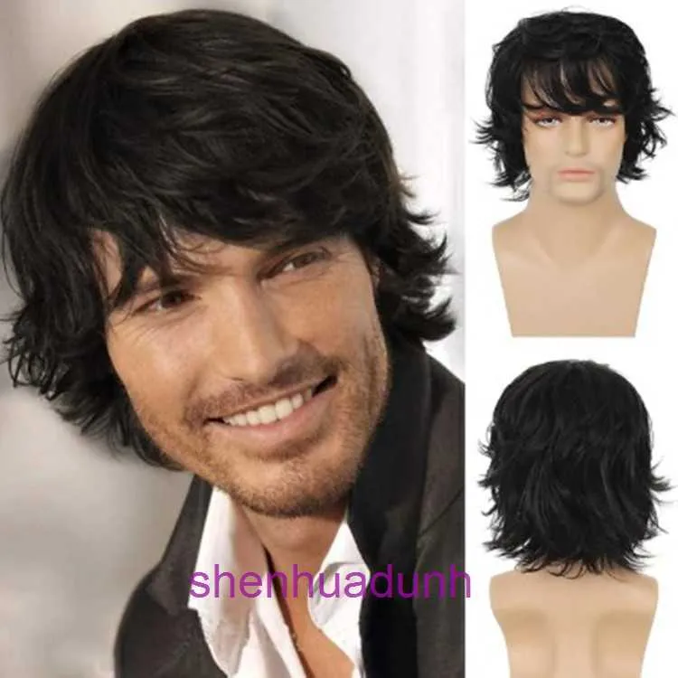 Hot Selling New Mens Hair Mid Length Curly fashionabla och fluffiga peruk