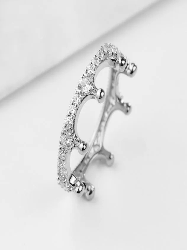Оптовая новая мода 925 Серебряная серебряная корона набор кольца с набор оригинальной коробки для обручальных колец CZ Diamond Женщины1571993