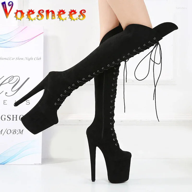 Boots Women Shoes Black Platforms Pole Dance High Heels Female Suede Side Zip Sexy Peep Toe Pumps Club Over-the-knee Long Tube