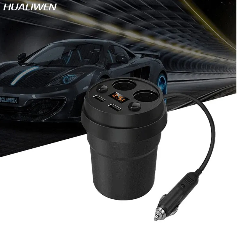 Chargers Creative cup holder car charger One with four digital display line energy cup car charger dual USB car charger