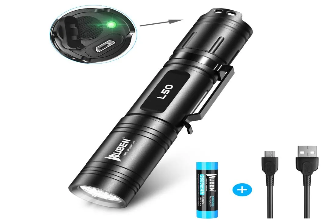 Wuben L50 LED -zaklamp 1200 lumen Super heldere zaklamp 18650 Batterij Waterdichte IPX8 zaklamp gebruikt voor camping Hiking3071887