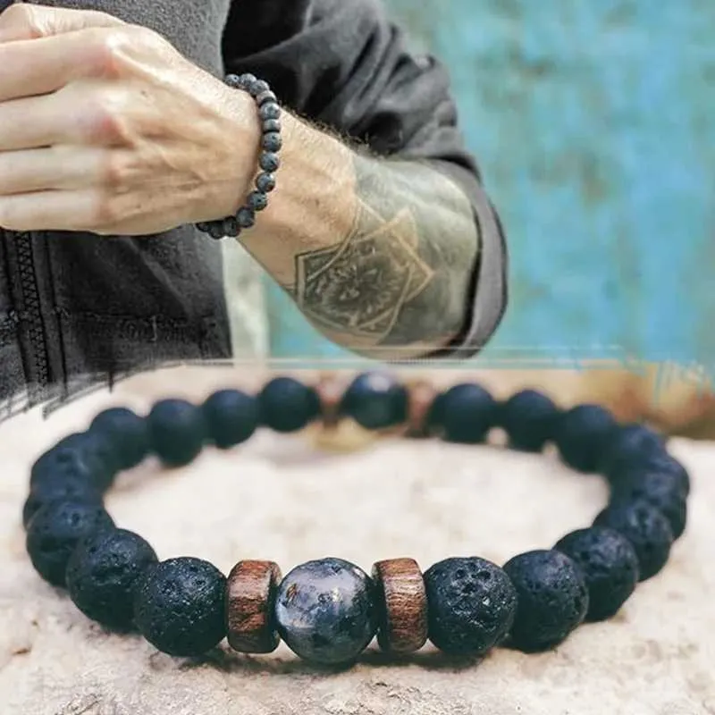 Kralen natuurlijke vulkaan stenen armband charmante heren zwarte lava mat kraal dames yoga gebeds sieraden cadeau schattig