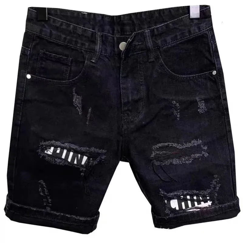 Herengatstickers Koreaanse mode slanke denim korte broek leggings jeans shorts 240412