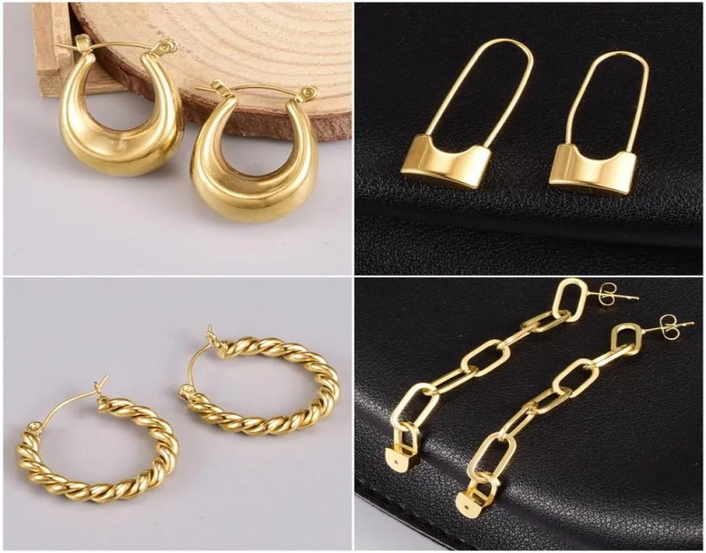 Projektant biżuterii Tytanium Uch Ear Huggie 18K Gold Plaked Błyszczące niefadowatą kolczyki Women039s Anti Allergy Kolczyki Punk E9513545