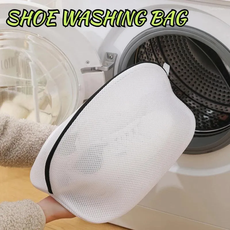 Malha de sacolas de lavanderia com máquina de lavar com zíper para sapatos grandes organizador de bolsa de armazenamento protegendo anti-deformação