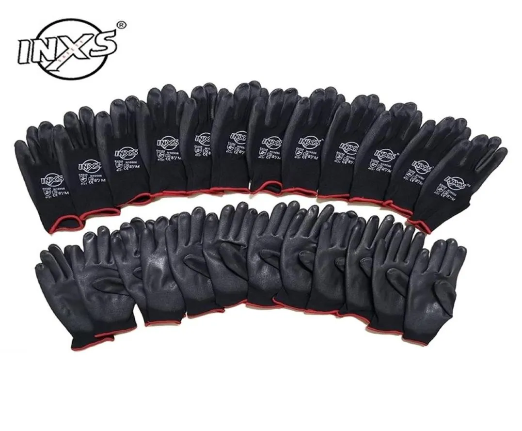 12 paren polyester nylon pu coating veiligheid werkhandschoenen voor bouwers vistuin werk niet -slip handschoenen 2201102614337