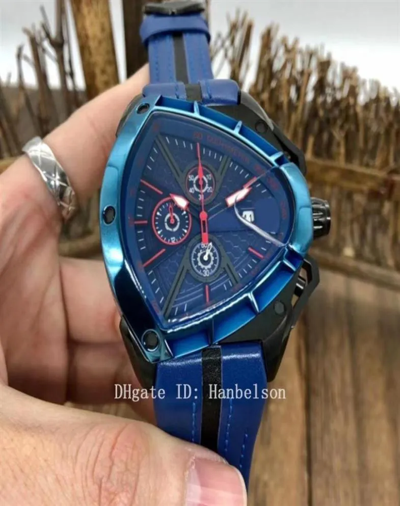 Montre de Luxe Quartz Cronógrafo Movimento Blue Mens Watches Sports Car Dial Dial Strap Wristwatches Reloj249e3834006