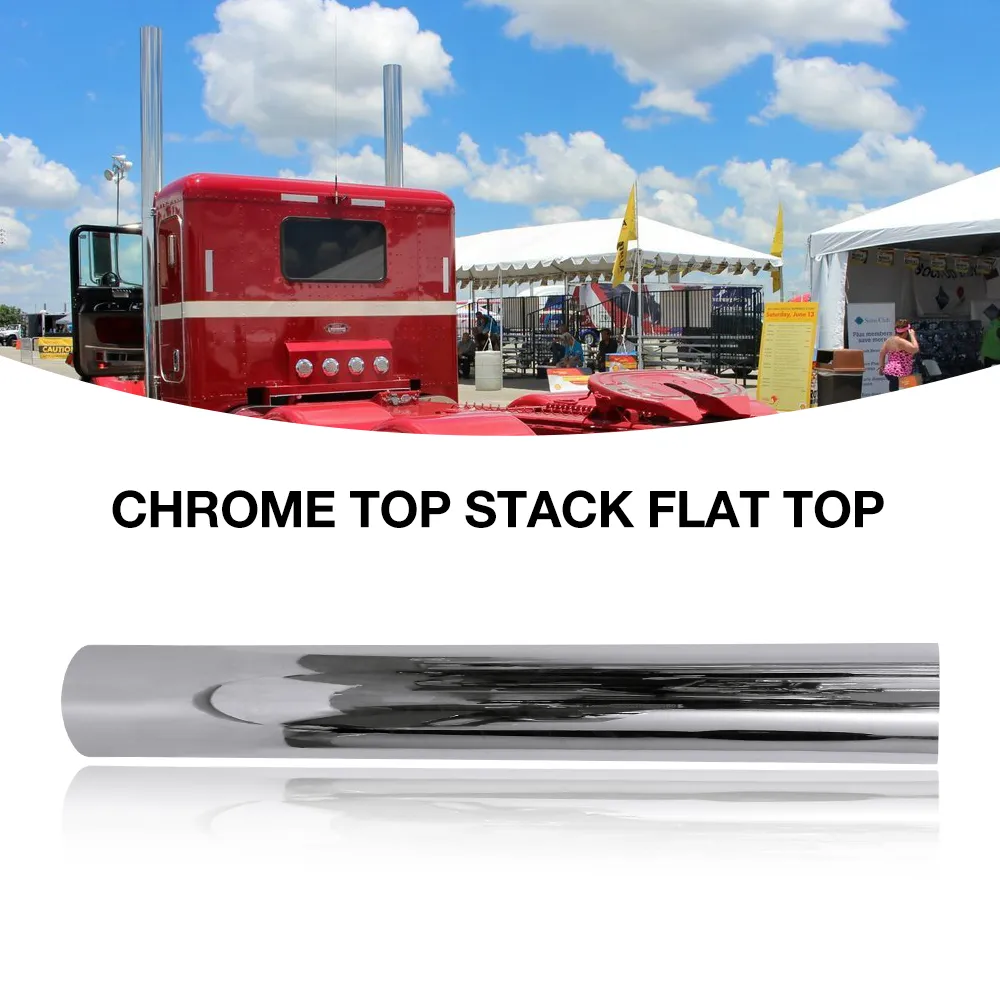 54/60 Inch Chrome Flat Top Exhaust Stack - 10 Diameter - Heavy Duty ...