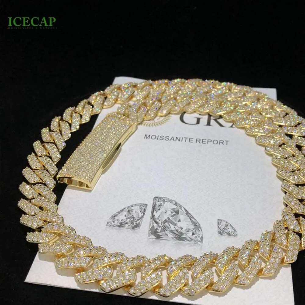 Hip Hop Iced Cuban Necklace 14k 18k Gold 15mm 2rows Moissanite Diamond Cuban Chain Sterling Silver 925 Jewellery Set