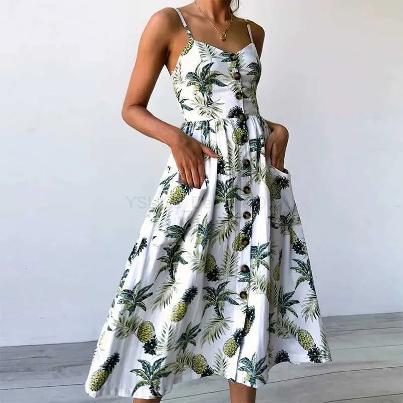 Urban Sexy Dresses Beach Printing Reting Summer Robe Sling v-spel-speless womens vesido sexy midi dress vestidos elegantes vestiti donna d240427