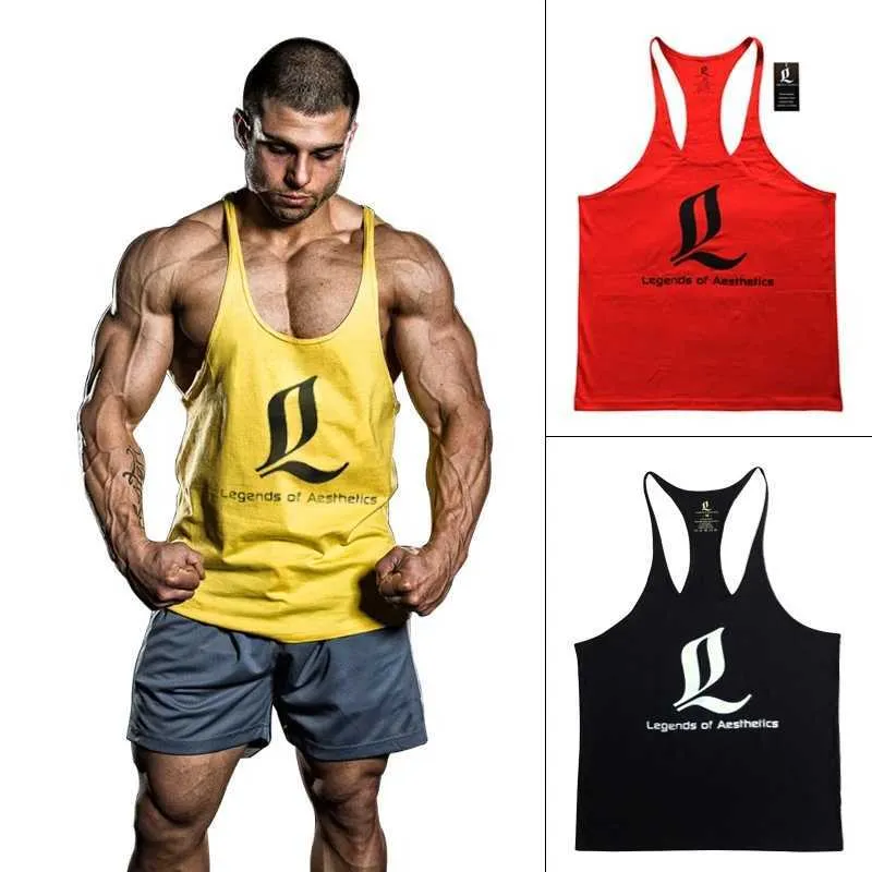 Heren tanktops heren gym multi -kleuren spiervest fitness hanger sportshirt y back racing suitl2404