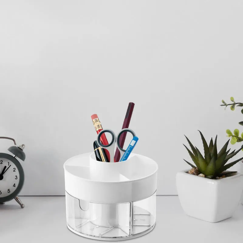Ящики для хранения 360 вращающийся макияж щетка контейнер на рабочем столе косметический органайзер для общежития офис дома на стойке ванной комнаты